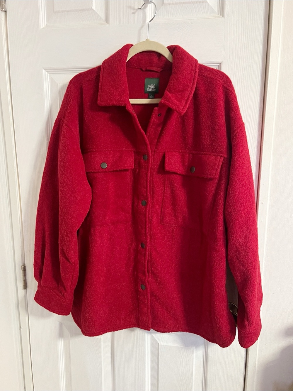 wild fable Oversized Red Fleece Button-Front Jacket M